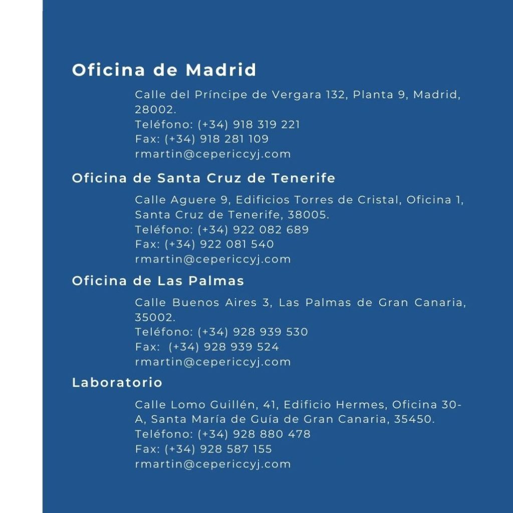 Direcciones sedes y  contacto de CEPERIC (Madrid, Las Palmas y Tenerife)